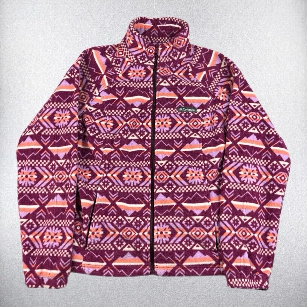 Columbia Jacket Womens XL Sportswear Benton Springs Fleece Aztec Full Zip Purple